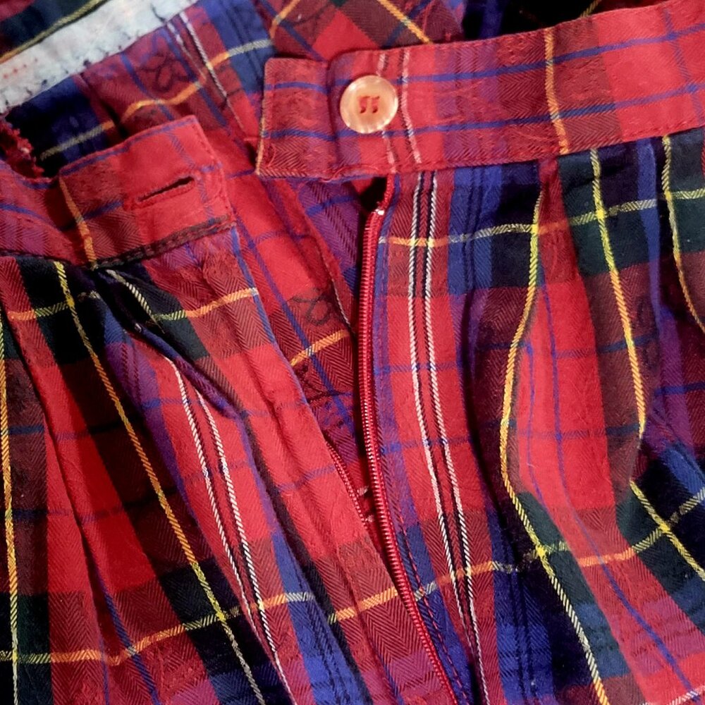Vintage 90s Components Red Plaid Midi Skirt Medium Tartan Pleated Dark Academia - Picture 4 of 4